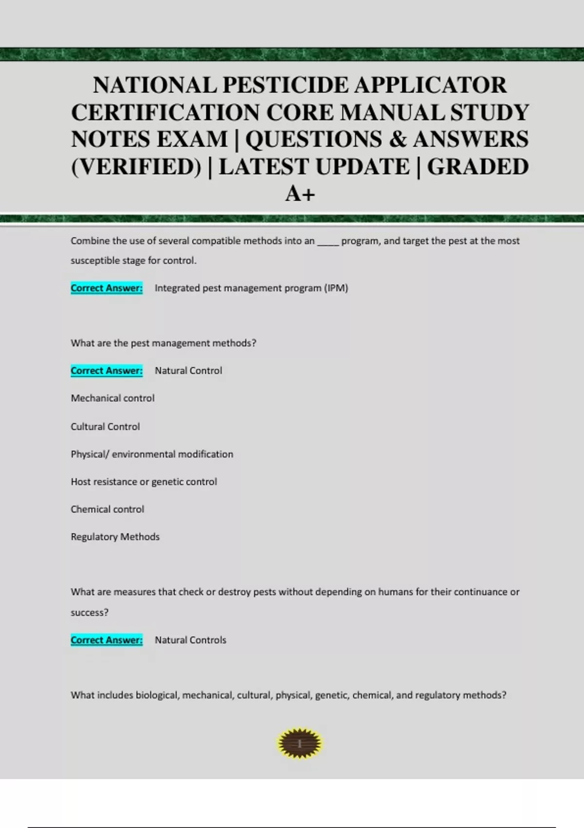 NATIONAL PESTICIDE APPLICATOR CERTIFICATION CORE MANUAL STUDY NOTES ...