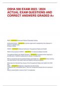 OSHA 500 EXAM 2023 / 2024 ACTUAL EXAM QUESTIONS AND CORRECT ANSWERS GRADED A+ ANSI - ANSWERS-American National Standards Institue Authorized Person - ANSWERS-A person approved or assigned by the employer to perform a specific type of duty or duties NIOSH 