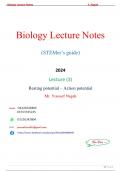 Biology Lecture Notes Y. Nagah 1 | P a g e Biology Lecture Notes (STEMer’s guide) 2024 Lecture (3) Resting potential – Action potential Mr. Youssef Nagah Biology Lecture Notes Y. Nagah 2 | P a g e Ion pump and ion channels establish the resting potential 