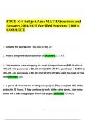 FTCE Subject Area Math Exam Questions With Verified Answers and FTCE K-6 Subject Area MATH Questions and Answers Updated 2024/2025 (100% Verified)