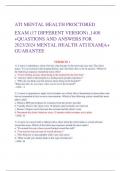 ATI MENTAL HEALTH PROCTORED  EXAM (17 DIFFERENT VERSION) ,1400  +QUASTIONS AND ANSWERS FOR  2023/2024 MENTAL HEALTH ATI EXAM|A+  GUARANTEED