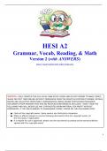 HESI A2 Grammar, Vocab, Reading, & Math Version 2 (with ANSWERS)