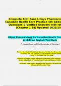 Test Bank - Lilleys Pharmacology for Canadian Health Care Practice, 4th Edition (Sealock, 2021), Chapter 1-58 