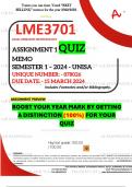 LME3701 ASSIGNMENT 1 QUIZ MEMO - SEMESTER 1 - 2024 UNISA – DUE DATE: - 15 MARCH 2024 (DISTINCTION GUARANTEED!)