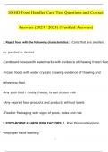 SNHD Food Handler Card Test Questions and Answers (2024 / 2025) (Verified Answers)