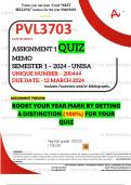 PVL3703 ASSIGNMENT 1 QUIZ MEMO - SEMESTER 1 - 2024 UNISA – DUE DATE: - 12 MARCH 2024 (DISTINCTION GUARANTEED!)