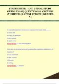 FIREFIGHTER 1 AND 2 FINAL STUDY  GUIDE EXAM | QUESTIONS & ANSWERS  (VERIFIED) | LATEST UPDATE | GRADED  A+FIREFIGHTER 1 AND 2 FINAL STUDY  GUIDE EXAM | QUESTIONS & ANSWERS  (VERIFIED) | LATEST UPDATE | GRADED  A+