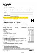 2023 AQA GCSE COMBINED SCIENCE: SYNERGY 8465/1H Higher Tier Paper 1 Life and Environmental Sciences Question Paper & Mark scheme (Merged) June 2023 [VERIFIED]