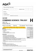 2023 AQA GCSE COMBINED SCIENCE: TRILOGY 8464/P/2H Physics Paper 2H Question Paper & Mark scheme (Merged) June 2023 [VERIFIED]