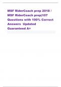 MSF RiderCoach prep 2018 /  MSF RiderCoach prep|107  Questions with 100% Correct  Answers  Updated   Guaranteed A+ 