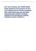 ALF Core Training ALF CORE EXAM Study Questions and answers for ALF  core training test for Florida completed  2023 -2024 QUESTIONS AND ANSWERS  QUESTIONS AND CORRECT DETAILED  ANSWERS WITH RATIONALES VERIFIED  ANSWERS ALREADY GRADED A+