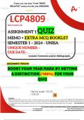 LCP4809 ASSIGNMENT 1 QUIZ MEMO - SEMESTER 1 - 2024 UNISA – DUE DATE: -  (DISTINCTION GUARANTEED!)