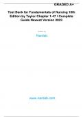 Test Bank for Fundamentals of Nursing 10th Edition by Taylor Chapter 1-47 | Complete Guide Newest Version 2023 (GRADED A+)