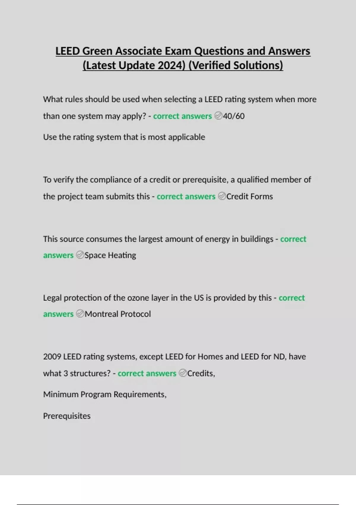 LEED Green Associate Exam Questions and Answers (Latest Update 2024