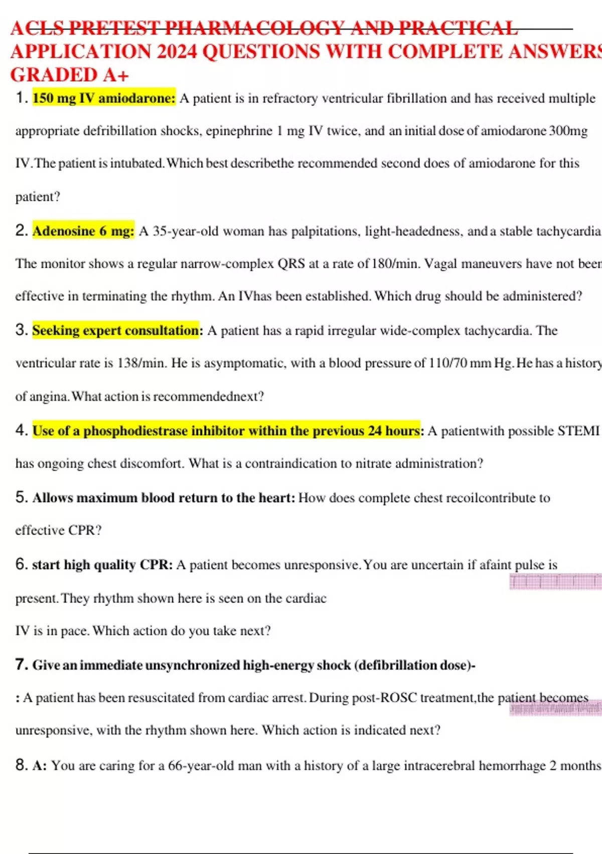 ACLS PRETEST PHARMACOLOGY AND PRACTICAL APPLICATION 2025 QUESTIONS WITH