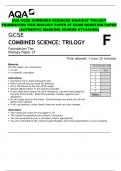 AQA GCSE COMBINES SCIENCES 8464/B/2F TRILOGY FOUNDATION TIER BIOLOGY PAPER 2F EXAM QUESTION PAPER (AUTHENTIC MARKING SCHEME ATTACHED)