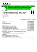 AQA GCSE COMBINED SCIENCES 8464/B/2H TRILIGY HIRHER TIER BIOLOGY PAPER 1 EXAM QUESTION PAPER  (AUTHENTIC MARKING SCHEME ATTACHED)