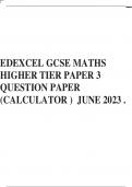 EDEXCEL GCSE MATHS HIGHER TIER PAPER 3 QUESTION PAPER (CALCULATOR ) JUNE 2023 .