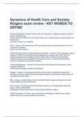 Dynamics of Health Care and Society Rutgers exam review - KEY WORDS TO DEFINE Questions and  Answers