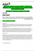AQA GCSE HISTORY 8154/1A/A PAPER 1 SECTION A/A AMERICA, 1840-1895 EXPANSION AND CONSOLIDATION EXAM QUESTION PAPER (AUTHENTIC MARKING SCHEME ATTACHED)