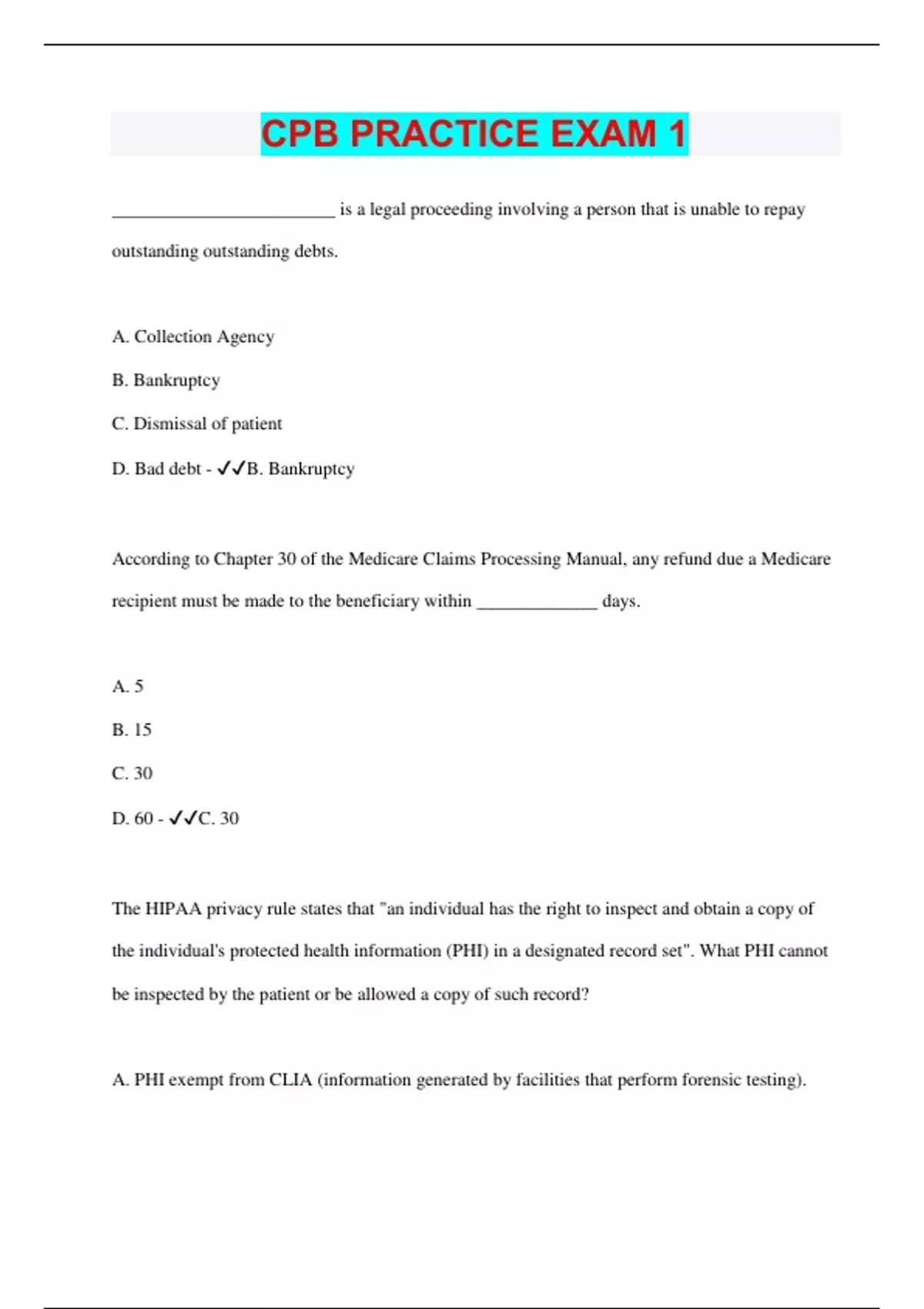 CPB PRACTICE EXAM 1 | Questions With 100% Correct Answers | Latest ...