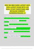 HESI RN MED SURG LATEST 20232024 LATEST EXAM WITH 420 REAL STUDY QUESTIONS AND DETAILED CORRECT ANSWERS/GRADED A+ 