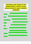 ARTERIES AND VEINS IN THE HUMAN BODY LATEST STUDY GUIDE QUIZLETS AND CORRECT ANSWERS 