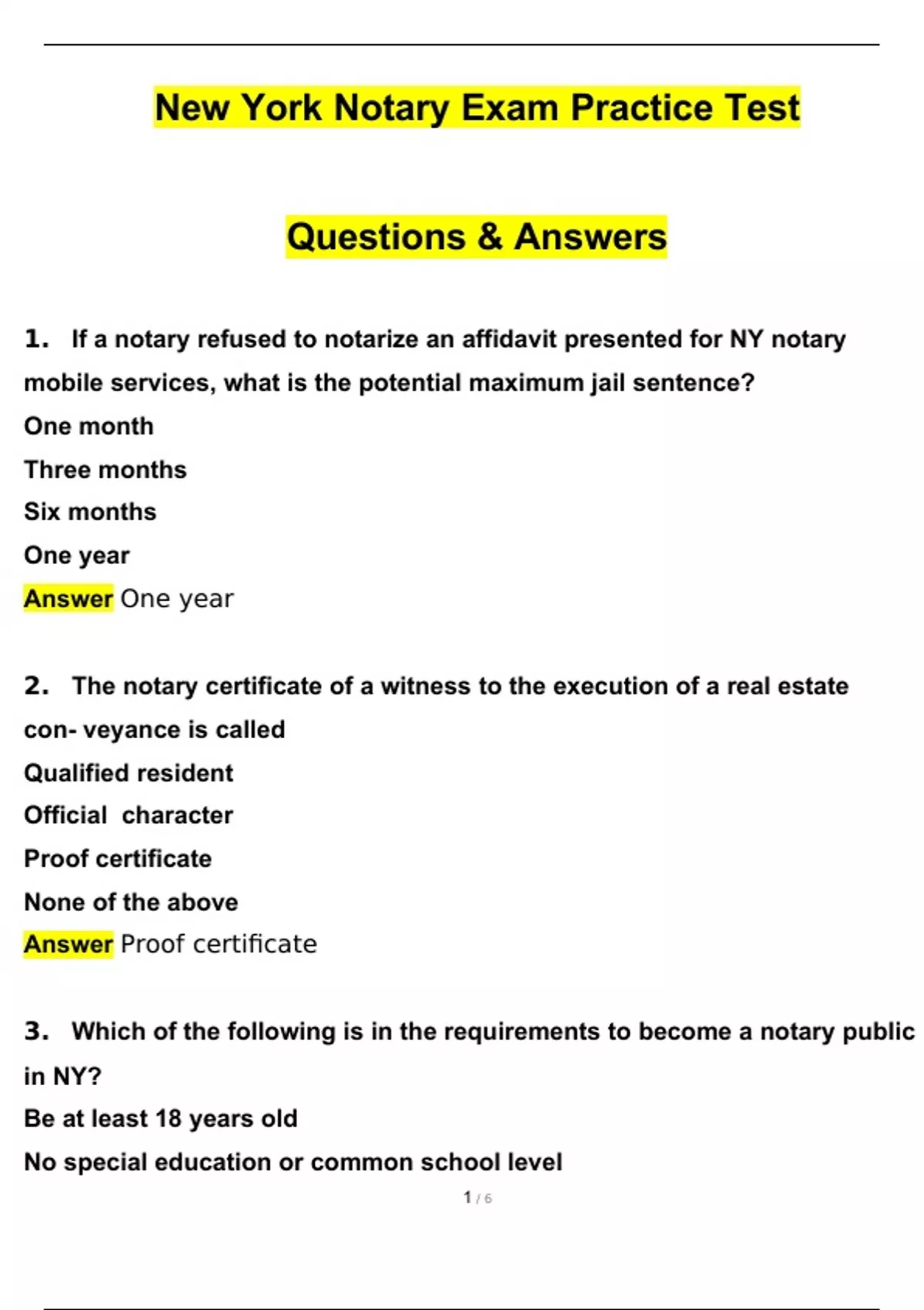 New York Notary Exam Practice Test UPDATED 2024 Questions and Answers