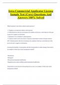 Iowa Commercial Applicator License  Sample Test (Core) Questions And  Answers 100% Solved 