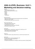 AQA A-LEVEL Business: Unit 3 - Marketing and decision-making Question Paper & Mark scheme