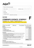 2023 AQA GCSE COMBINED SCIENCE: SYNERGY 8465/3F Foundation 2023 AQA GCSE COMBINED SCIENCE: SYNERGY 8465/3F Foundation Tier Paper 3 Physical Sciences Question Paper & Mark scheme (Merged) June 2023 [VERIFIED]Tier Paper 3 Physical Sciences Question Paper & 