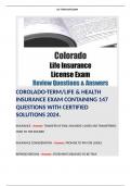 COROLADO-TERM/LIFE & HEALTH INSURANCE EXAM CONTAINING 147 QUESTIONS WITH CERTIFIED SOLUTIONS 2024.