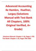 Advanced Accounting 4th Edition By Hamlen, Huefner, Largay (Solutions Manual with Test Bank All Chapters, 100% Original Verified, A+ Grade) 