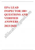 EPA LEAD INSPECTOR 100+ QUESTIONS AND VERIFIED ANSWERS 2023/2024