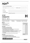 GCSE AQA JUNE 2023 HIGHER TRIPLE SCIENCE CHEMISTRY PAPER 2 