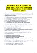 ATI MENTAL HEALTH 2023 MENTAL HEALTH ATI PROCTORED EXAM REAL EXAM 150 QUESTIONS