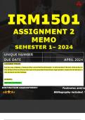 IRM1501 ASSIGNMENT 2 MEMO - SEMESTER 1 - 2024 UNISA – DUE DATE: - 2024 (DETAILED ANSWERS WITH FOOTNOTES AND A BIBLIOGRAPHY - DISTINCTION GUARANTEED!)