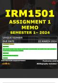 IRM1501 ASSIGNMENT 1 MEMO - SEMESTER 1 - 2024 UNISA – DUE DATE: - 2024 (DETAILED ANSWERS WITH FOOTNOTES AND A BIBLIOGRAPHY - DISTINCTION GUARANTEED!)