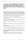 (CORRECTLY ANSWERED)CYBER AWARENESS CHALLENGE EXAM PHASE NKO; ANNUAL DOD CYBER AWARENESS CHALLENGE EXAM 2024