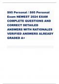 S95 Personal / S95 Personal Exam NEWEST 2024 EXAM COMPLETE QUESTIONS AND CORRECT DETAILED ANSWERS WITH RATIONALES VERIFIED ANSWERS ALREADY GRADED A+