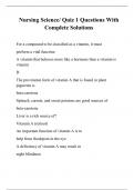 Nursing Science/ Quiz 1 Questions With Complete Solutions