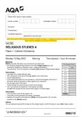 2023 AQA GCSE RELIGIOUS STUDIES A 8062/12 Paper 1: Catholic Christianity Question Paper &  Mark scheme (Merged) June 2023 [VERIFIED]