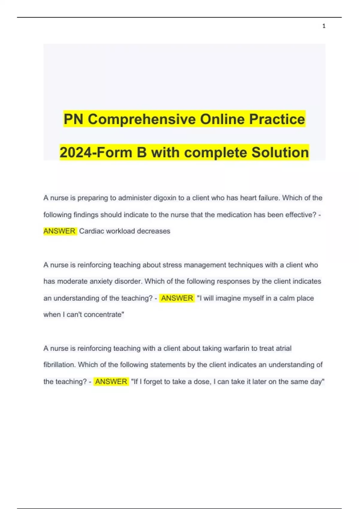 PN Comprehensive Online Practice 2024Form B with complete Solution