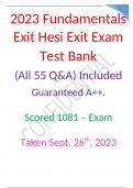 2023 Fundamentals Exit Hesi Exit Exam Test Bank (All 55 Q&A) Included Guaranteed A++ 