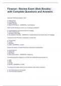 Finance - Review Exam (Bob Brooks) with Complete Questions and Answers