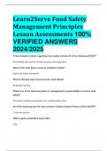 BEST ANSWERS Learn2Serve Food Safety Management Principles Lesson Assessments 100%  VERIFIED ANSWERS  2024/2025