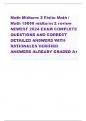 Math Midterm 2 Finite Math /  Math 19000 midterm 2 review NEWEST 2024 EXAM COMPLETE QUESTIONS AND CORRECT  DETAILED ANSWERS WITH  RATIONALES VERIFIED  ANSWERS ALREADY GRADED A+