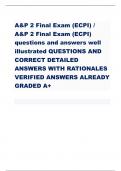 A&P 2 Final Exam (ECPI) /  A&P 2 Final Exam (ECPI)  questions and answers well  illustrated QUESTIONS AND  CORRECT DETAILED  ANSWERS WITH RATIONALES  VERIFIED ANSWERS ALREADY  GRADED A+