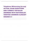 Telephone Witnessing (jw.org) ACTUAL EXAM QUESTIONS  AND CORRECT DETAILED  ANSWERS WITH RATIONALES  VERIFIED ANSWERS ALREADY  GRADED A+