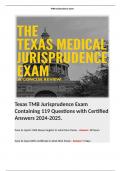 Texas TMB Jurisprudence Exam Containing 119 Questions with Certified Answers 2024-2025. 